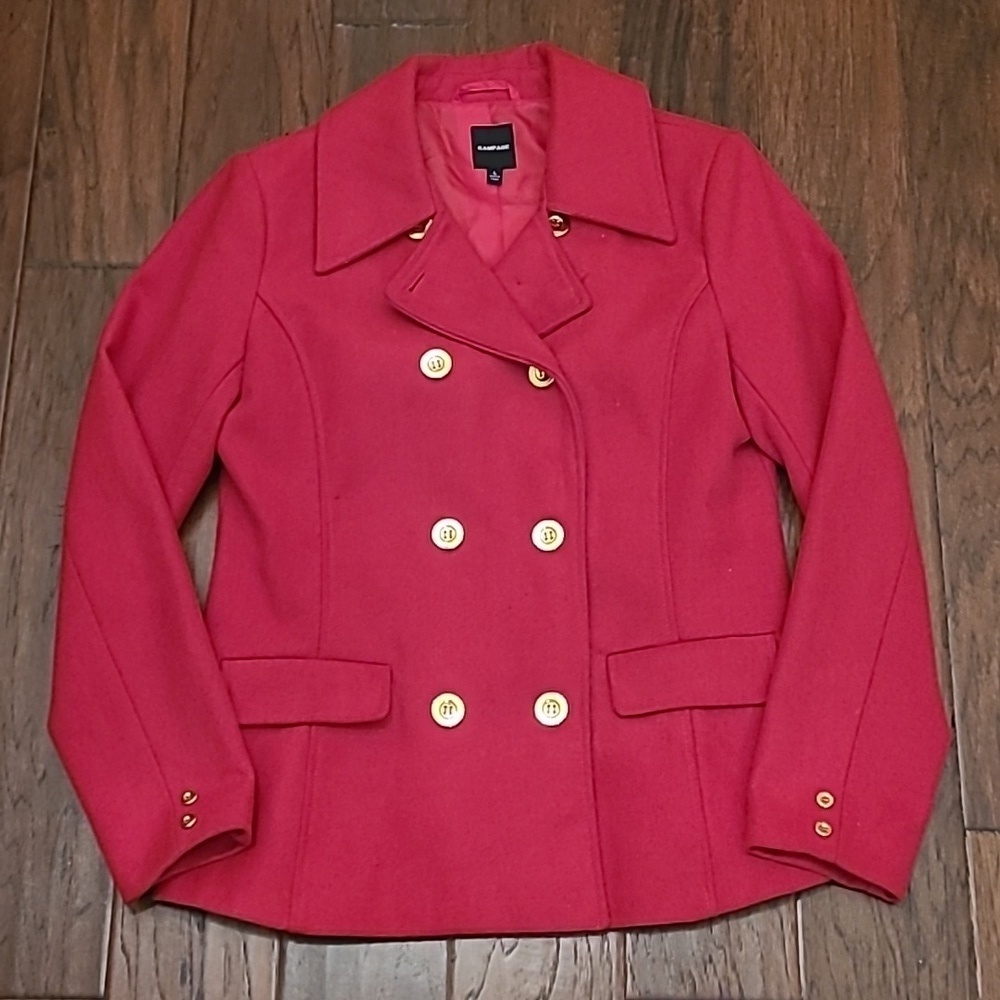 Rampage Red Pea Coat with Gold Buttons size Large